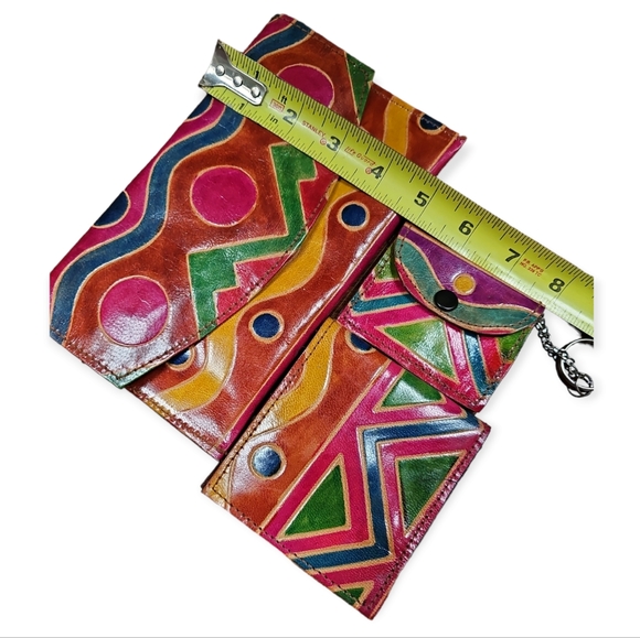 Vintage Leather Made in India Three Piece Clutch Wallet and Coin Purse Key Chain - Picture 14 of 14